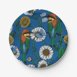 Bee eaters on blue paper plate