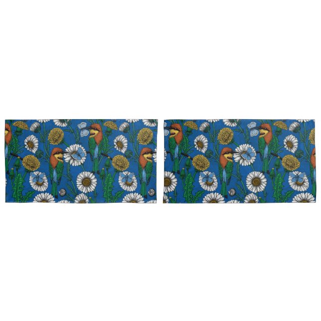 Bee eaters on blue pillowcase (Front-Set)
