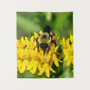 Bee Feasting on Butterfly Weed Wildflowers Tapestry