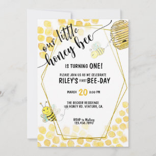 Bee, First Birthday, Honey-Bee Invitation