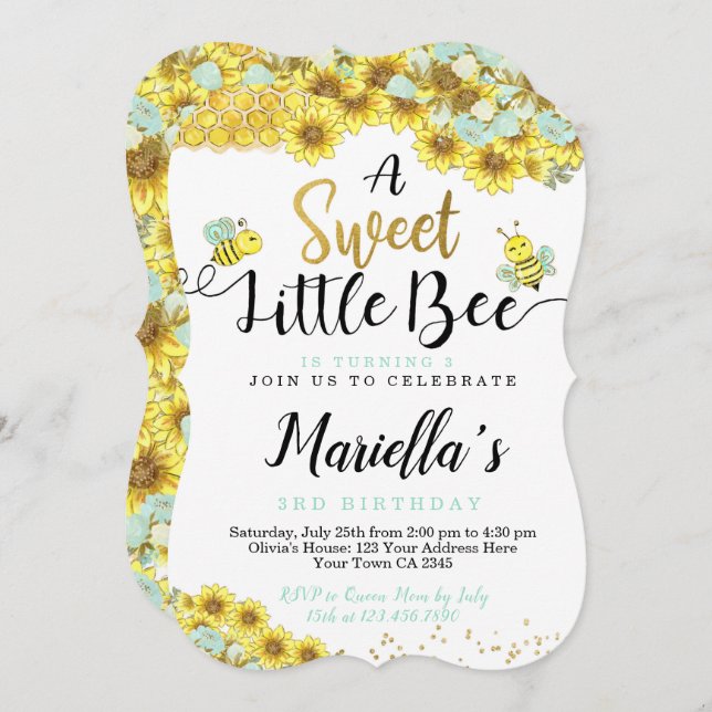 Bee First Birthday Invitation (Front/Back)