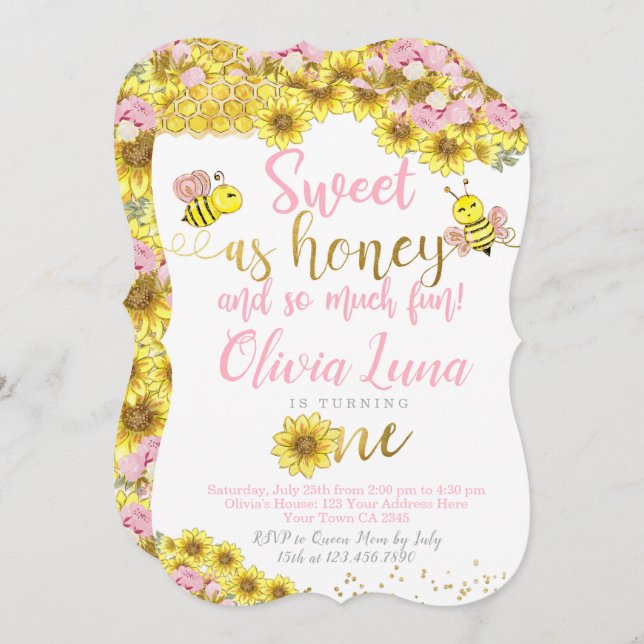Bee First Birthday Invitation (Front/Back)