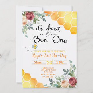 Bee First Birthday Invite First Bee Day