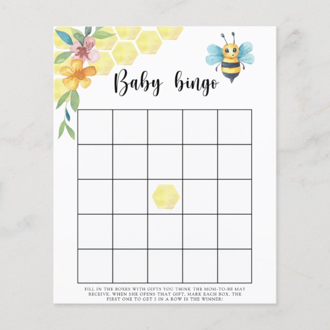 Bee floral - Baby shower bingo game (Front)