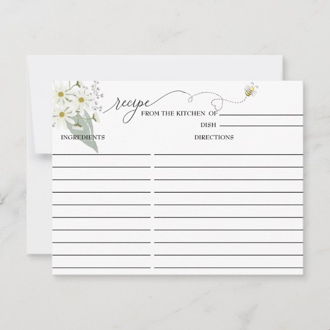 Bee Floral | Bridal Shower Recipe Card (Front)