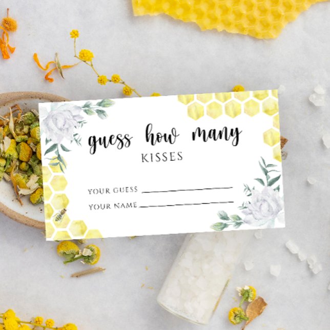 Bee floral - guess how many KISSES bridal game Enclosure Card (Creator Uploaded)