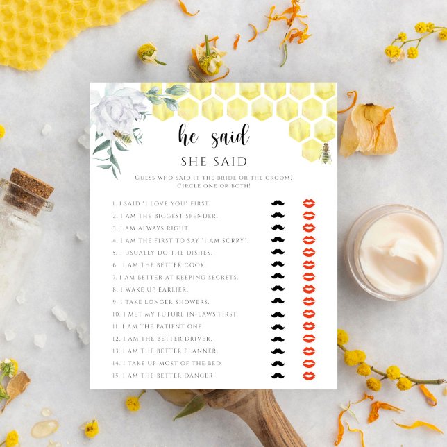 Bee floral He said she said bridal shower game (Creator Uploaded)