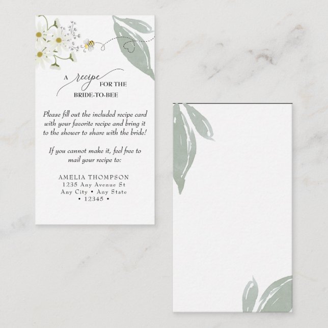 Bee Floral | Recipe Request Enclosure Card (Front/Back)