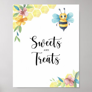 Bee floral - sweets and treats baby shower poster