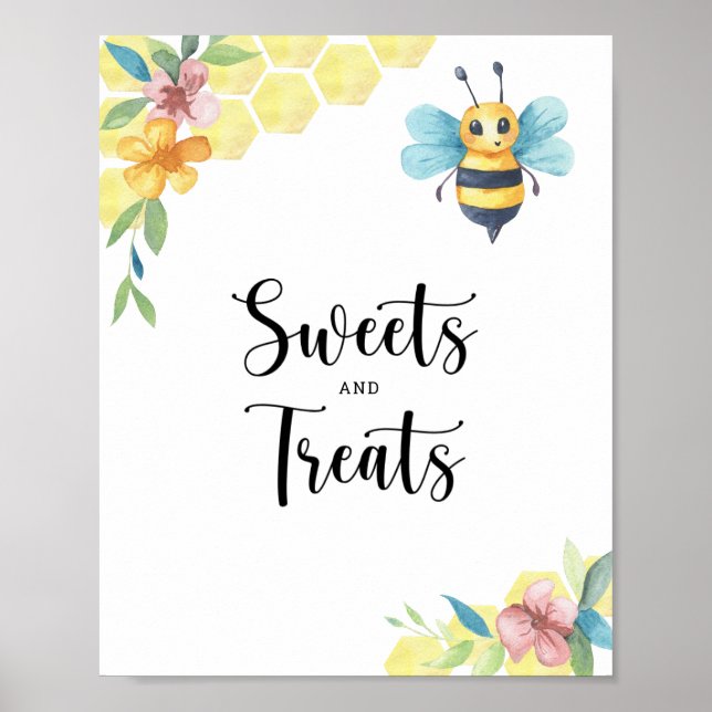 Bee floral - sweets and treats baby shower poster (Front)
