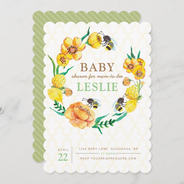 Bee Flower Baby Shower Invite (Front/Back)
