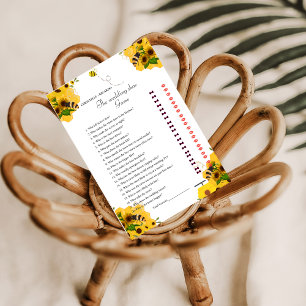 Bee & Flower Bride & Groom Bridal Shower Game Card