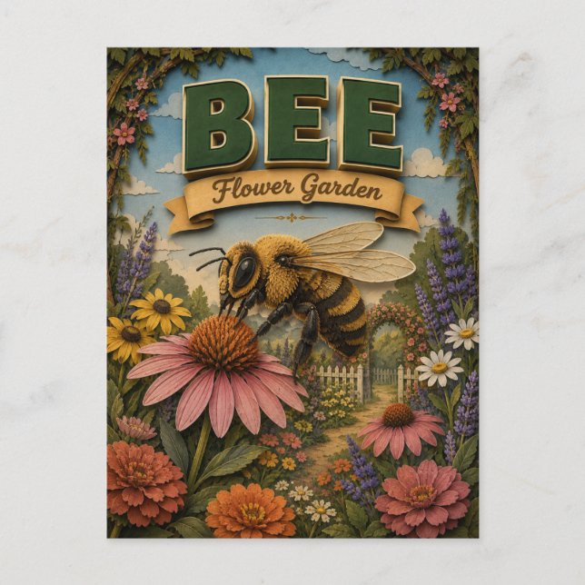 Bee Flower Garden POPCUT Postcard (Front)