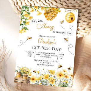 Bee Flower Our Little Honey Is Turning Birthday Invitation