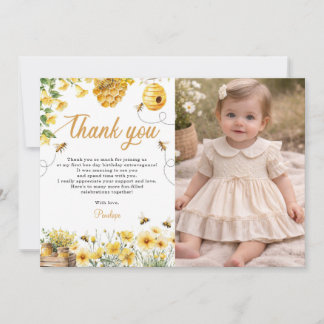 Bee Flower Yellow Birthday Photo Thank You Card