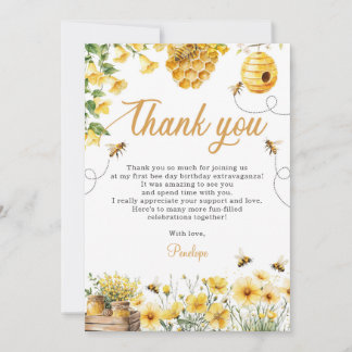 Bee Flower Yellow Birthday Thank You Card