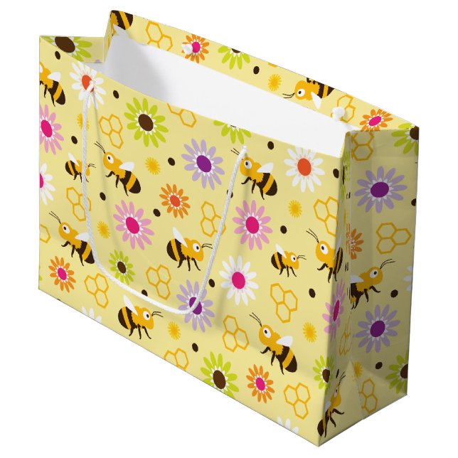 Bee & Flowers Large Gift Bag (Front Angled)