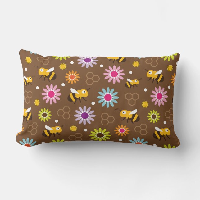 Bee & Flowers Lumbar Cushion (Front)