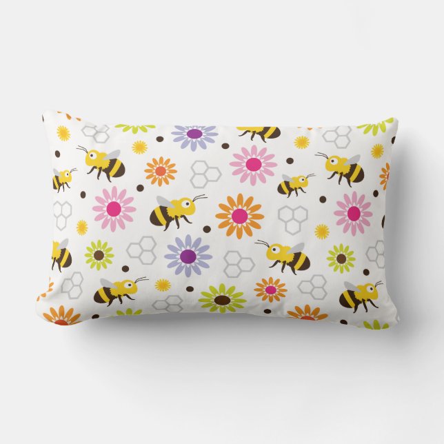 Bee & Flowers Lumbar Cushion (Front)