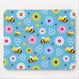 Bee & Flowers Mouse Pad