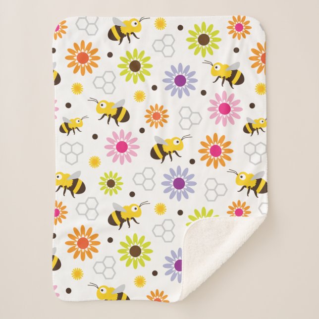 Bee & Flowers Sherpa Blanket (Front)