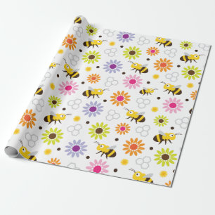 Bee & Flowers Wrapping Paper