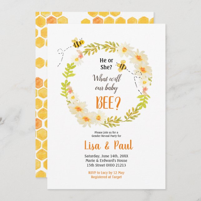 Bee Frames Gender Reveal Invitation (Front/Back)