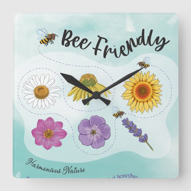 Bee friendly - Harmonious Nature  Square Wall Clock (Front)
