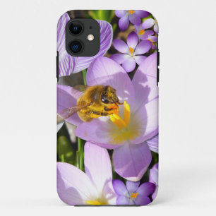 Bee Gathering Nectar from Crocus flowers iPhone 11 Case