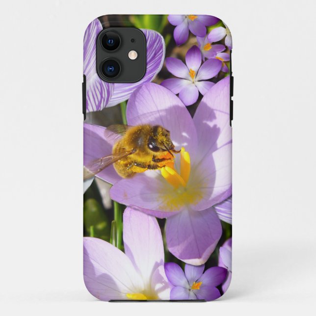 Bee Gathering Nectar from Crocus flowers Case-Mate iPhone Case (Back)