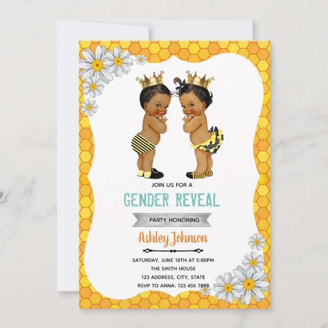 Bee gender reveal african kid party holiday card (Front)