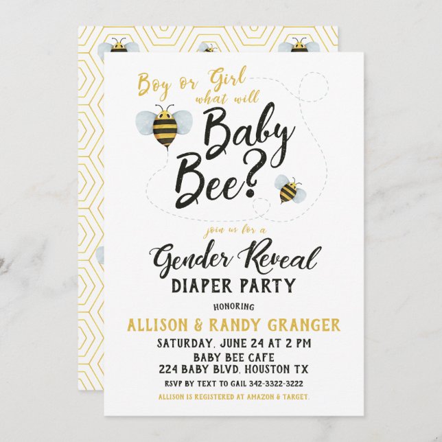 Bee Gender Reveal Diaper Party Invitation (Front/Back)