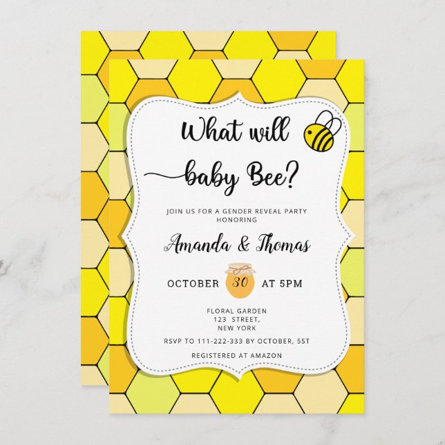 Bee gender reveal invitation (Front/Back)