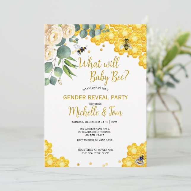 Bee Gender Reveal Invitation (Standing Front)