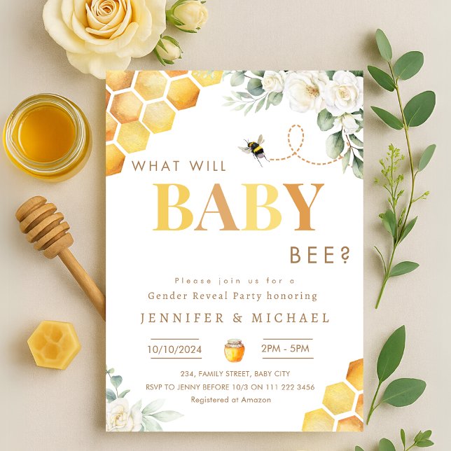 Bee Gender Reveal Party Neutral What Will Baby Bee Invitation (Bee Gender Reveal Party What Will Baby Bee Invitation)