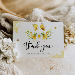 Bee gender reveal thank you card