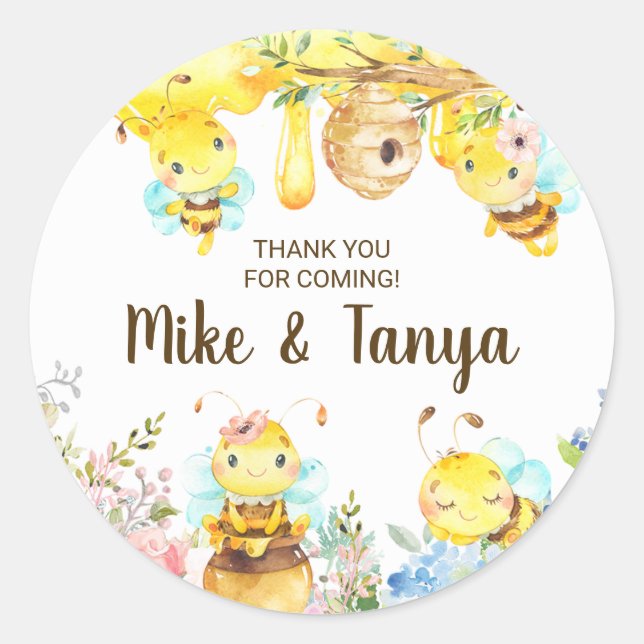Bee gender reveal thank you stickers bumblebee. (Front)