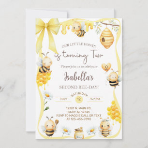 Bee girl 2nd birthday invite, bumblebee, honeybee. invitation