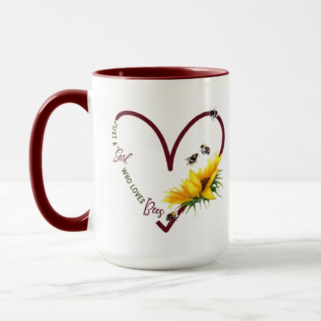 BEE GIRL Red Heart Sunflower Quote Mug (Left)