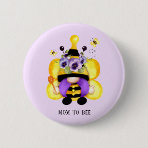 Bee Gnome Purple Yellow Baby Shower Mom To Bee 6 Cm Round Badge