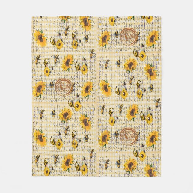 Bee Gnome Sunflower  Fleece Blanket (Front)