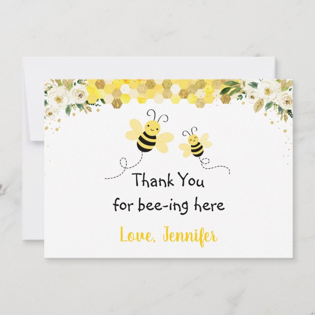 Bee Gold Floral Baby Shower Thank You (Front)