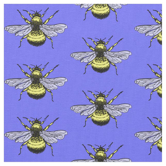 Bee gold on blue background. Cute pattern Fabric (Close Up)