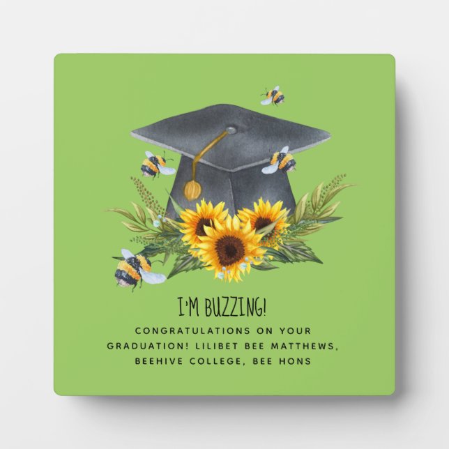 BEE Graduation Gift - Fun Im Buzzing Personalised Plaque (Front)