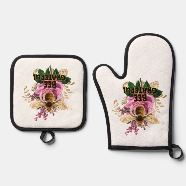 Bee Grateful Oven Mitt & Pot Holder Set (Front)