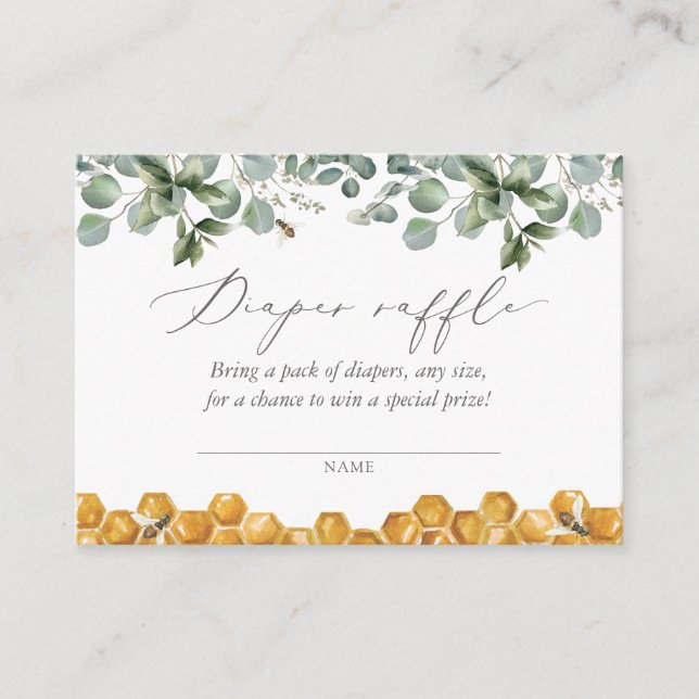 Bee Greenery Baby Shower Diaper Raffle Ticket Enclosure Card (Front)