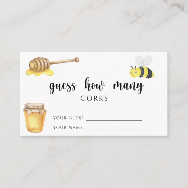 Bee - guess how many corks bridal game enclosure card (Front)