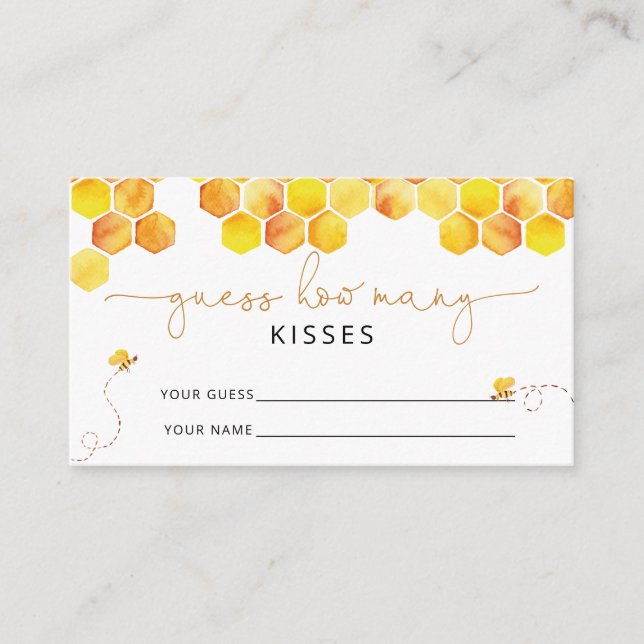 Bee guess how many kisses bridal game enclosure card (Front)