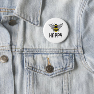 Bee Happy 6 Cm Round Badge