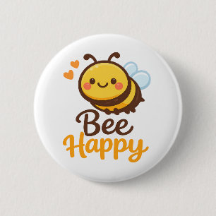 Bee Happy 6 Cm Round Badge